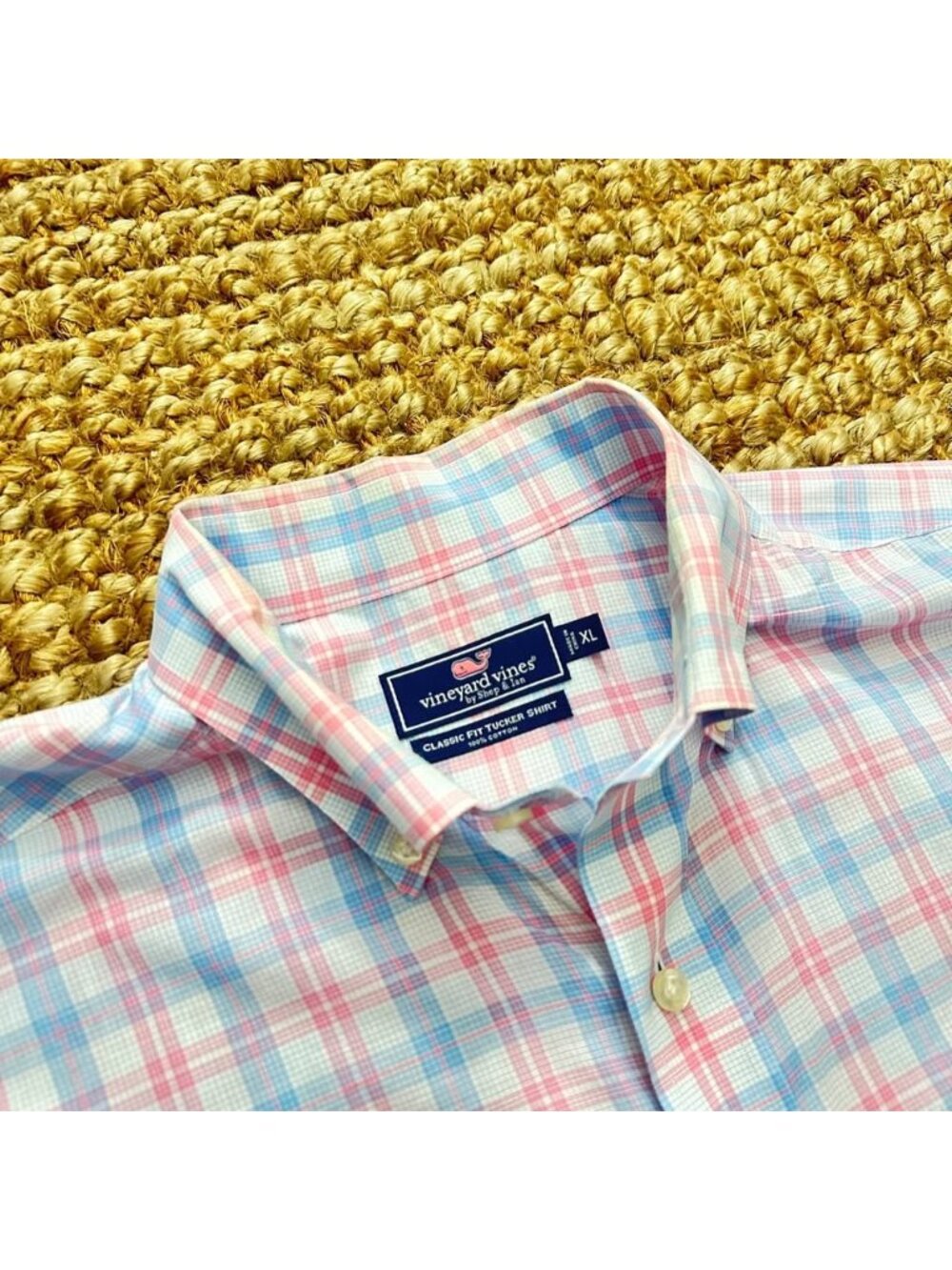 Vineyard Vines Classic Fit Tucker Shirt Mens XL Button Down Plaid Blue Pink Cott